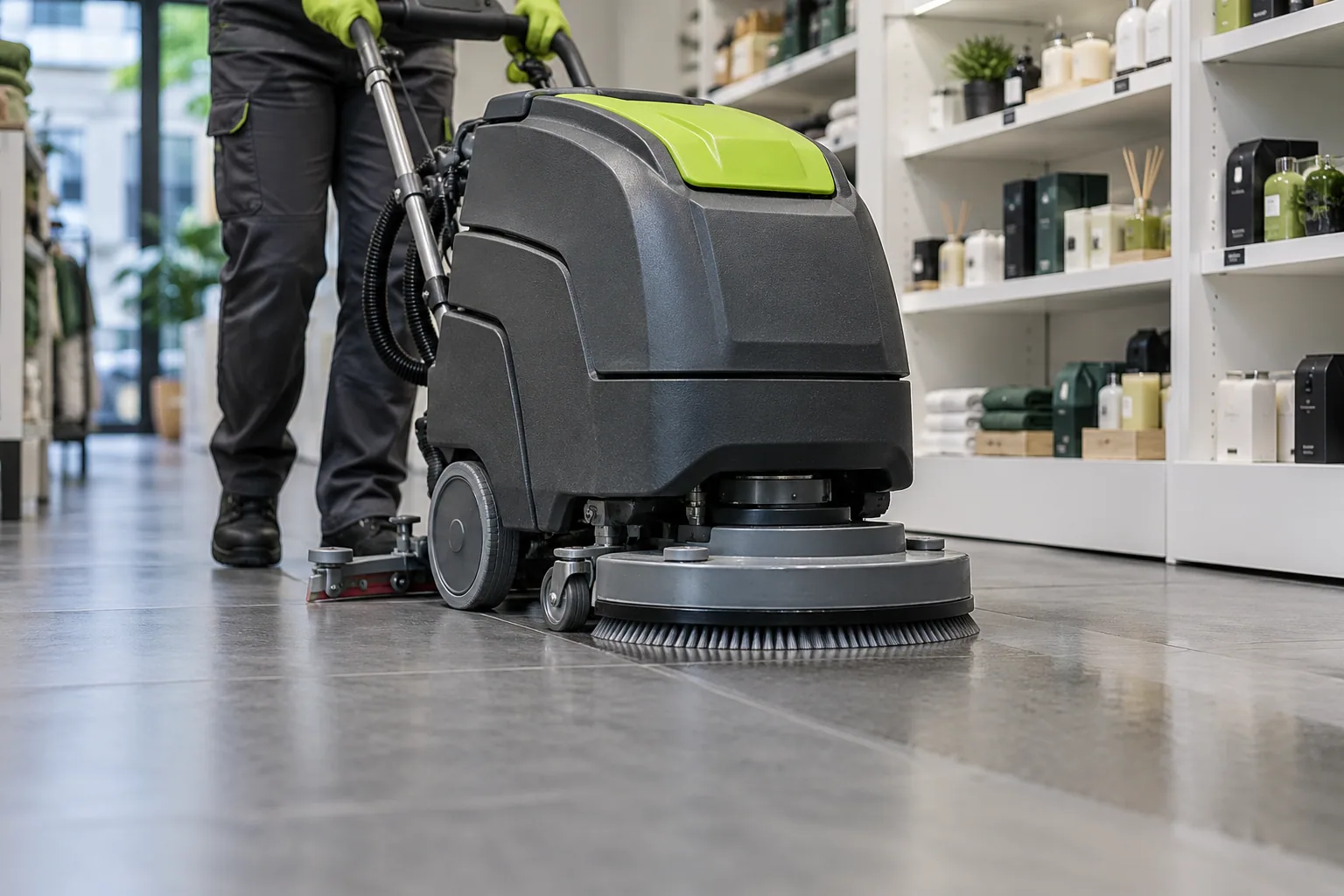 A professional machine cleaning a shop floor